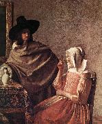 VERMEER VAN DELFT, Jan, A Lady Drinking and a Gentleman (detail) ar